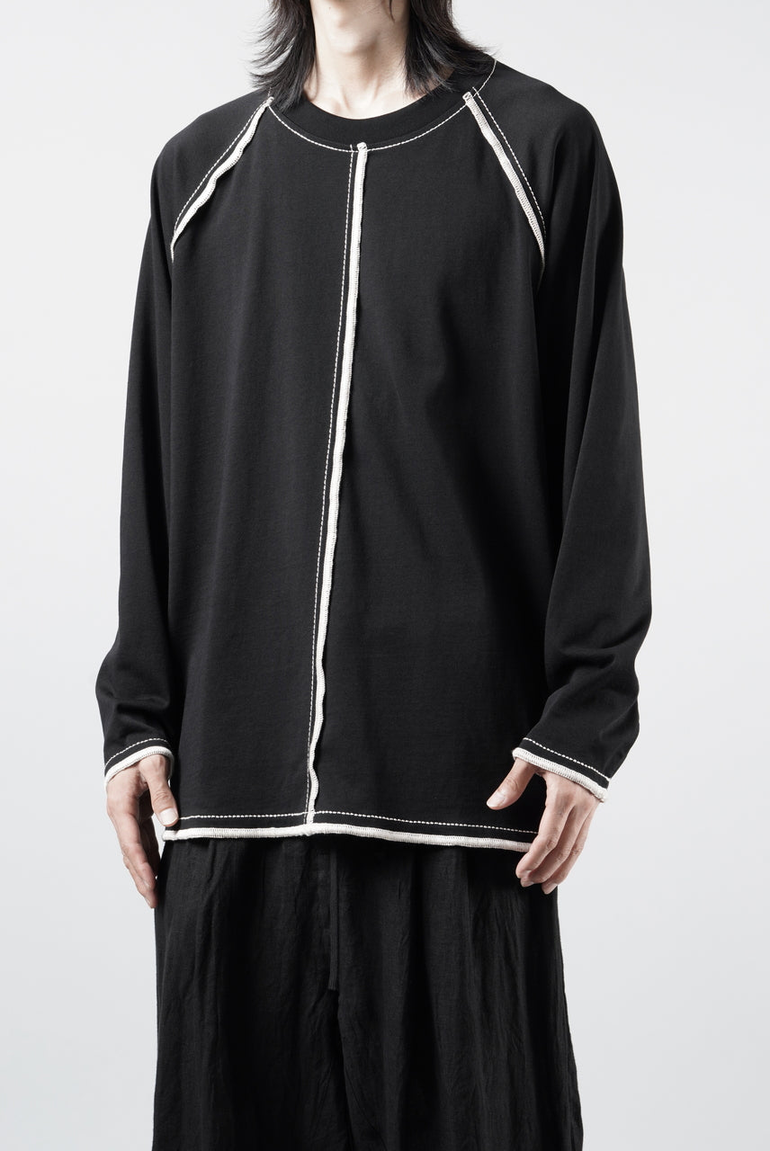 Load image into Gallery viewer, OBLADI RAGLAN LONG-SLEEVE T-SHIRT WITH BEIGE OVERLOCK STITCHING (BLACK)