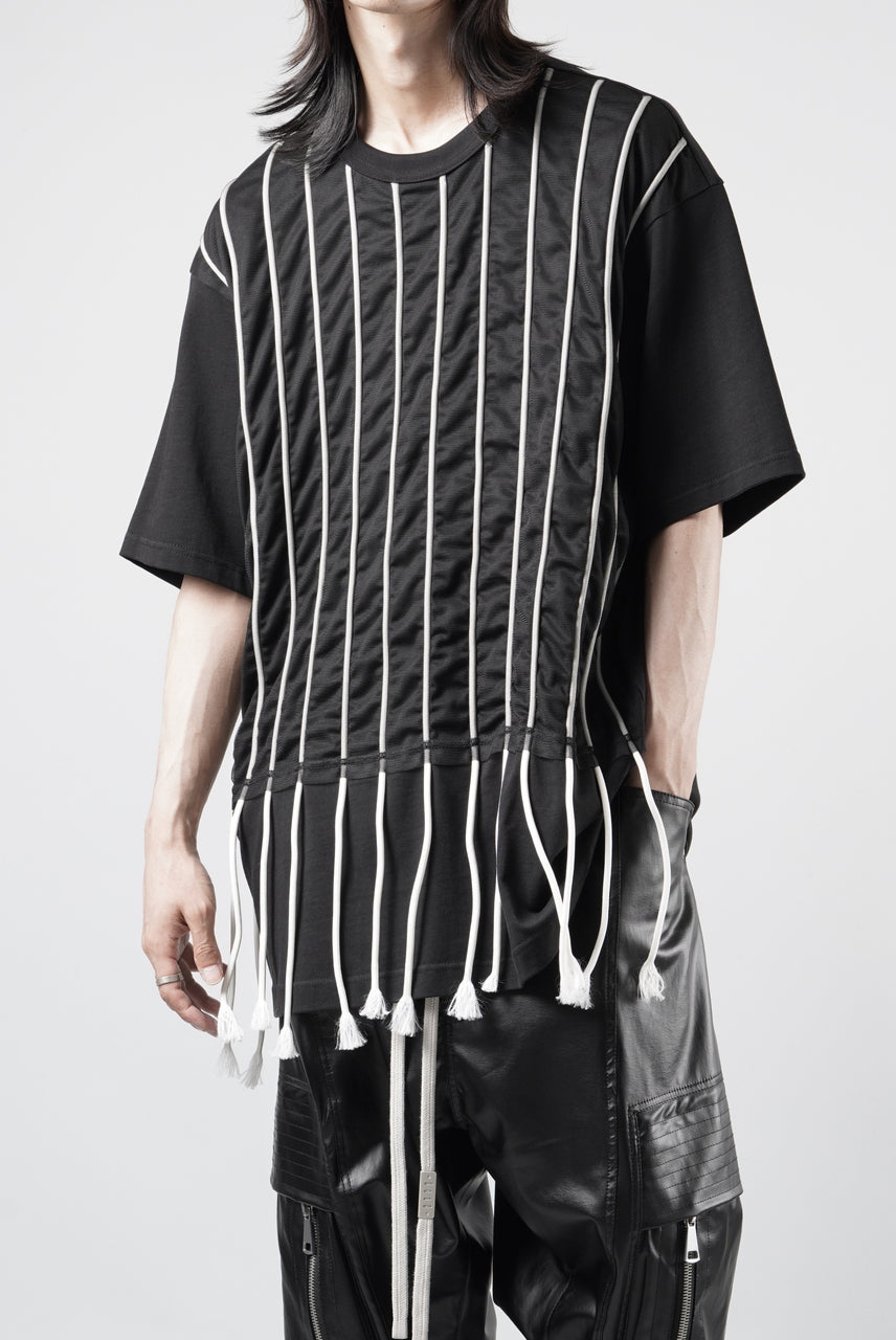 画像をギャラリービューアに読み込む, OBLADI LACE STRIPE UNDER BLACK MESH T-SHIRT (BLACK)