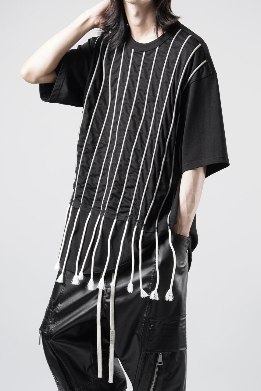画像をギャラリービューアに読み込む, OBLADI LACE STRIPE UNDER BLACK MESH T-SHIRT (BLACK)