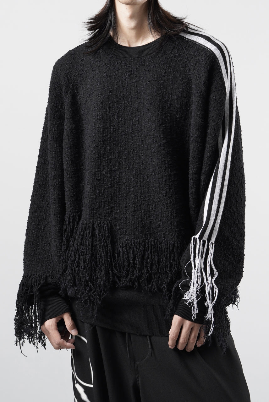 画像をギャラリービューアに読み込む, Y-3 Yohji Yamamoto KNITTED 3 STRIPES FRINGY SWEATER (BLACK)