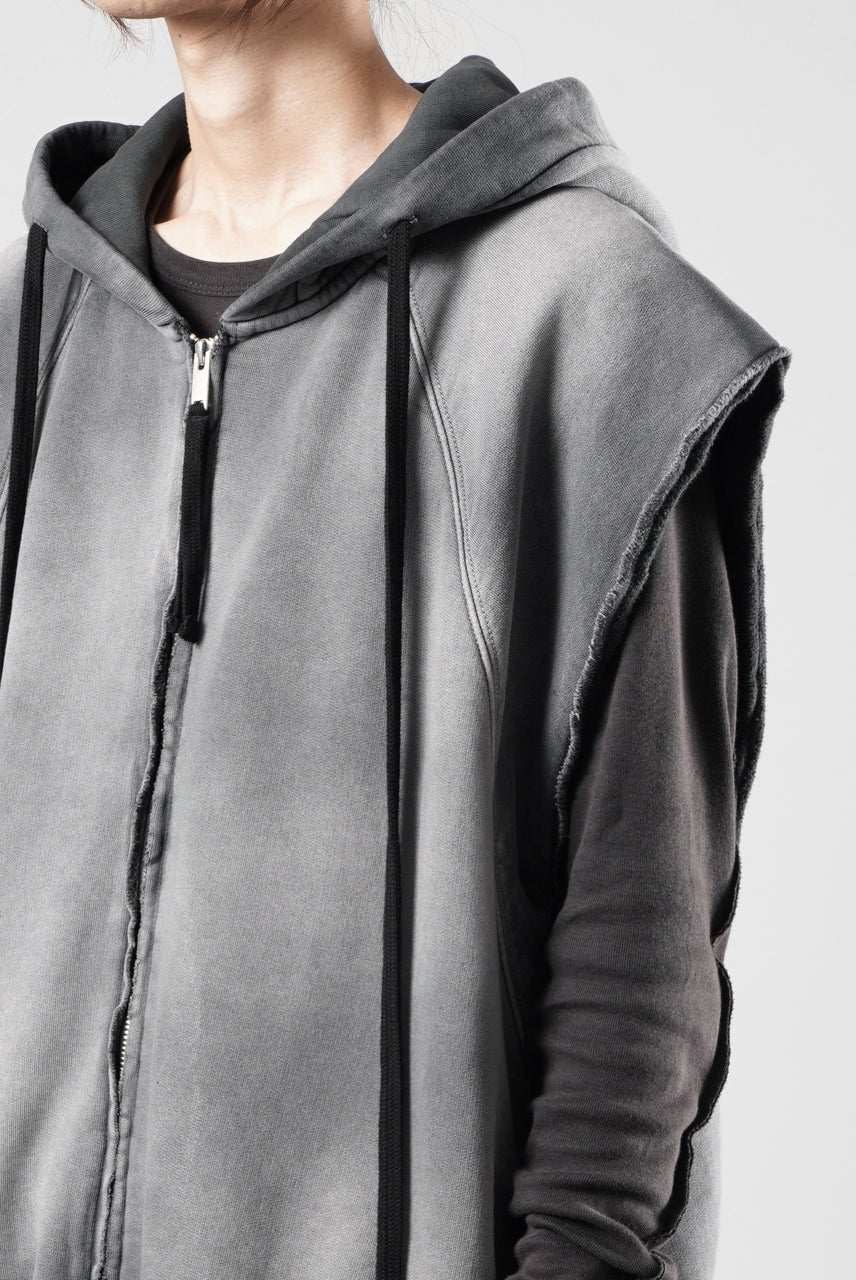 画像をギャラリービューアに読み込む, thom/krom OVERSIZED SLEEVELESS ZIP UP HOODIE / SOFT COTTON SWEAT (GREY STONE WASH SPRAY)