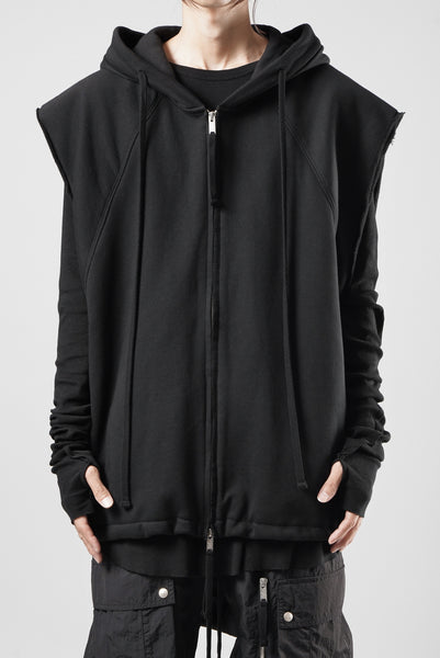 thom/krom OVERSIZED SLEEVELESS ZIP UP HOODIE / SOFT COTTON SWEAT (BLACK)