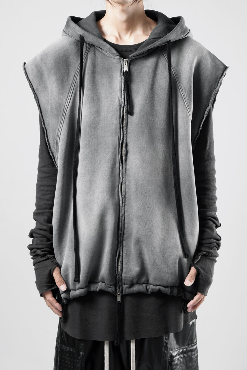 画像をギャラリービューアに読み込む, thom/krom OVERSIZED SLEEVELESS ZIP UP HOODIE / SOFT COTTON SWEAT (GREY STONE WASH SPRAY)