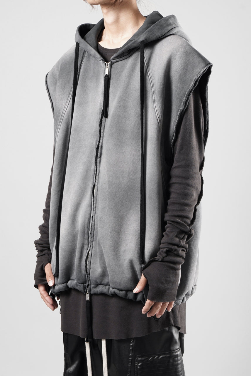 画像をギャラリービューアに読み込む, thom/krom OVERSIZED SLEEVELESS ZIP UP HOODIE / SOFT COTTON SWEAT (GREY STONE WASH SPRAY)
