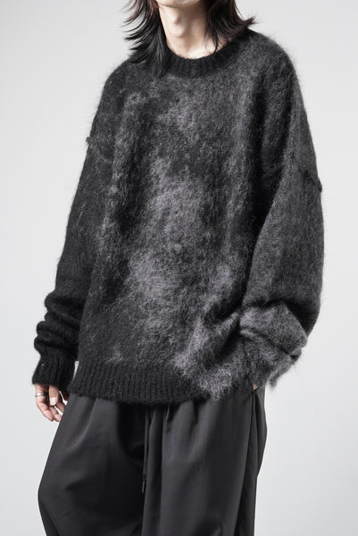 ISABEL BENENATO Mohair Crew-Neck Sweater with Abstract Pattern (BLACK)
