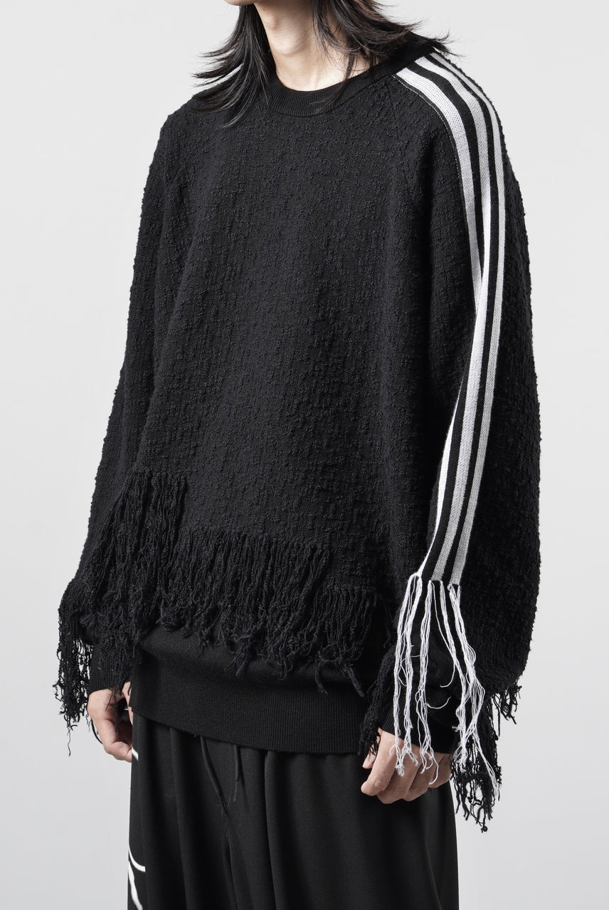 画像をギャラリービューアに読み込む, Y-3 Yohji Yamamoto KNITTED 3 STRIPES FRINGY SWEATER (BLACK)