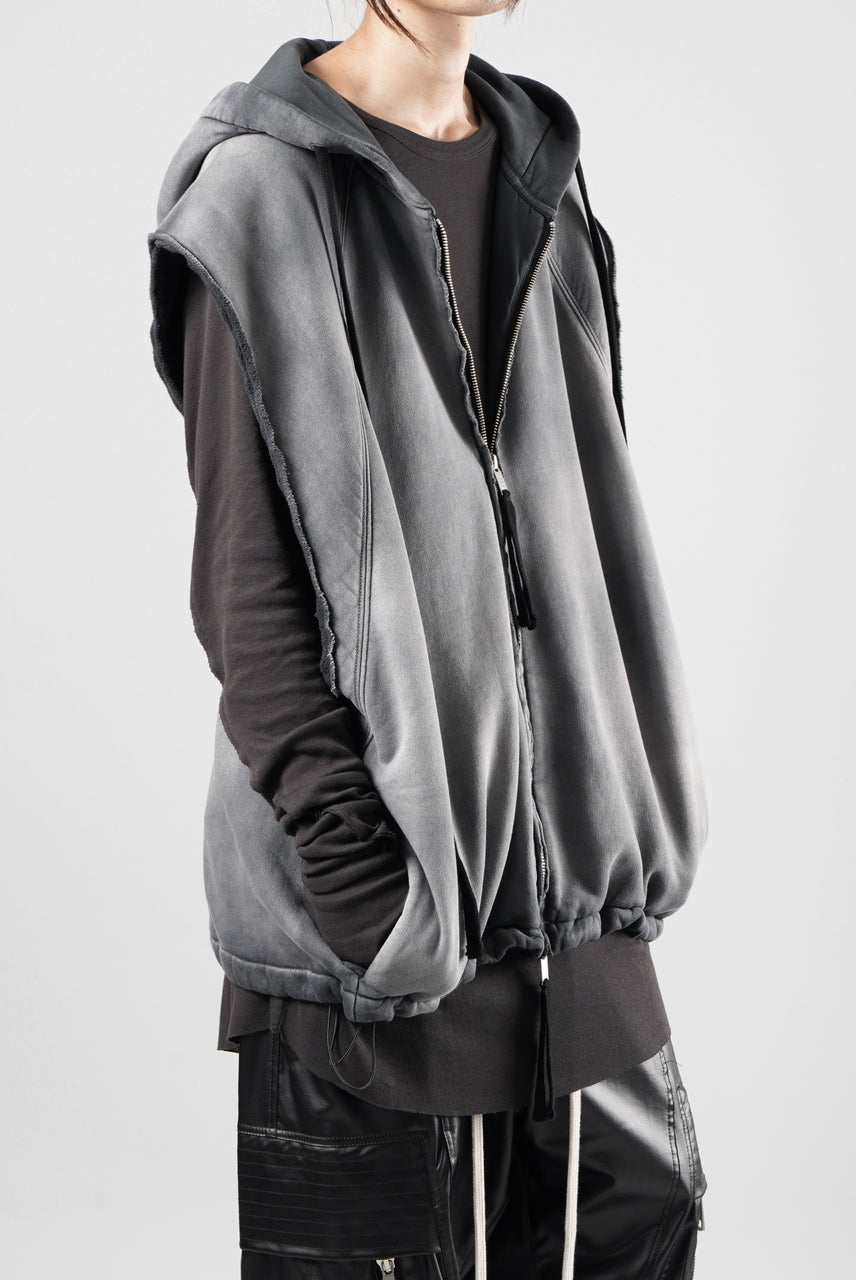 画像をギャラリービューアに読み込む, thom/krom OVERSIZED SLEEVELESS ZIP UP HOODIE / SOFT COTTON SWEAT (GREY STONE WASH SPRAY)