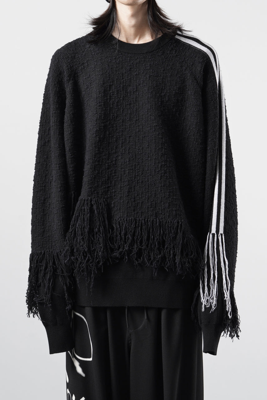 画像をギャラリービューアに読み込む, Y-3 Yohji Yamamoto KNITTED 3 STRIPES FRINGY SWEATER (BLACK)