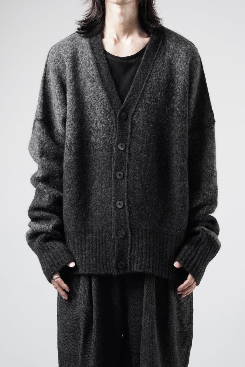 ISABEL BENENATO Yak Cardigan with Shaded Jacquard in Two Colours (GRAPHITE)