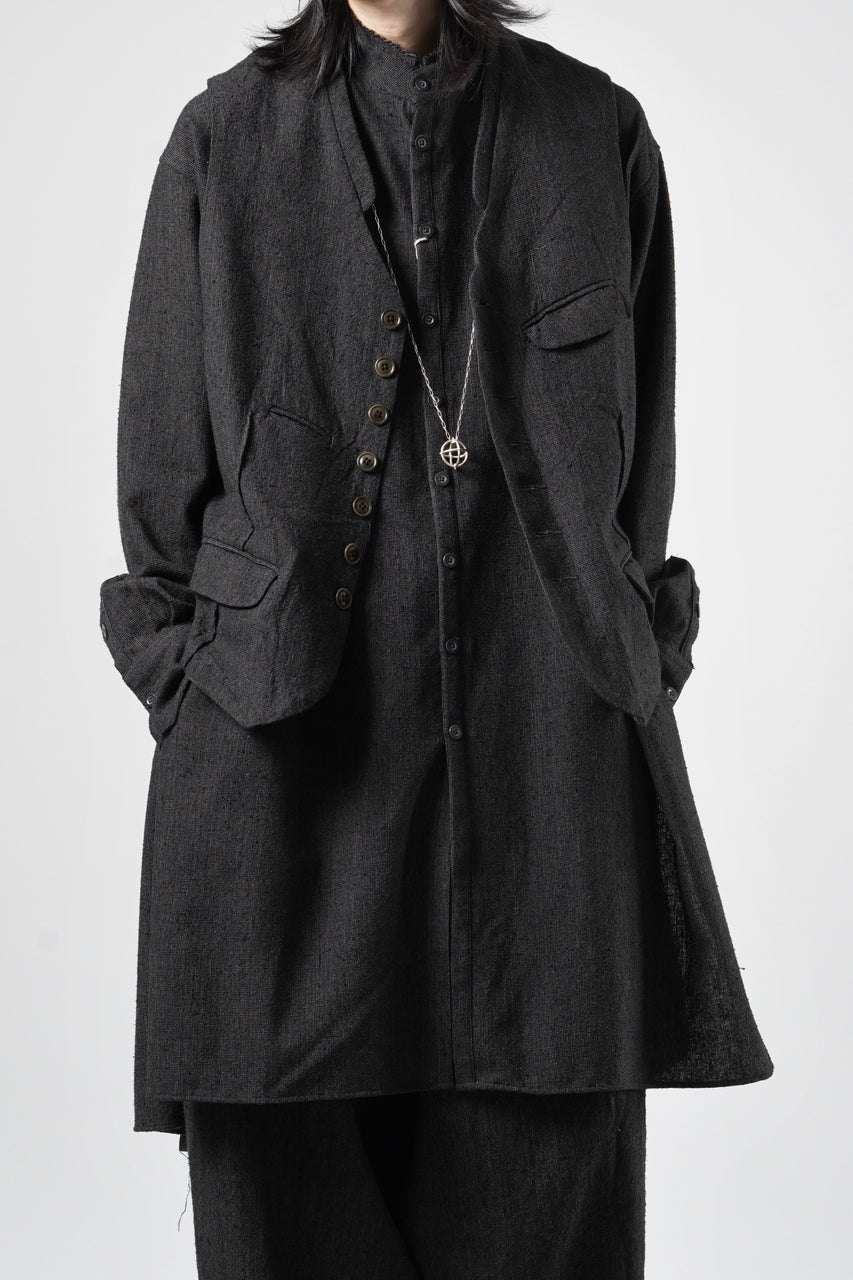 Load image into Gallery viewer, KLASICA "SH-042" STAND COLLAR LONG TAIL SHIRTS / AMBIENCE ANTIQUE DRAPER (CACAO NIB)