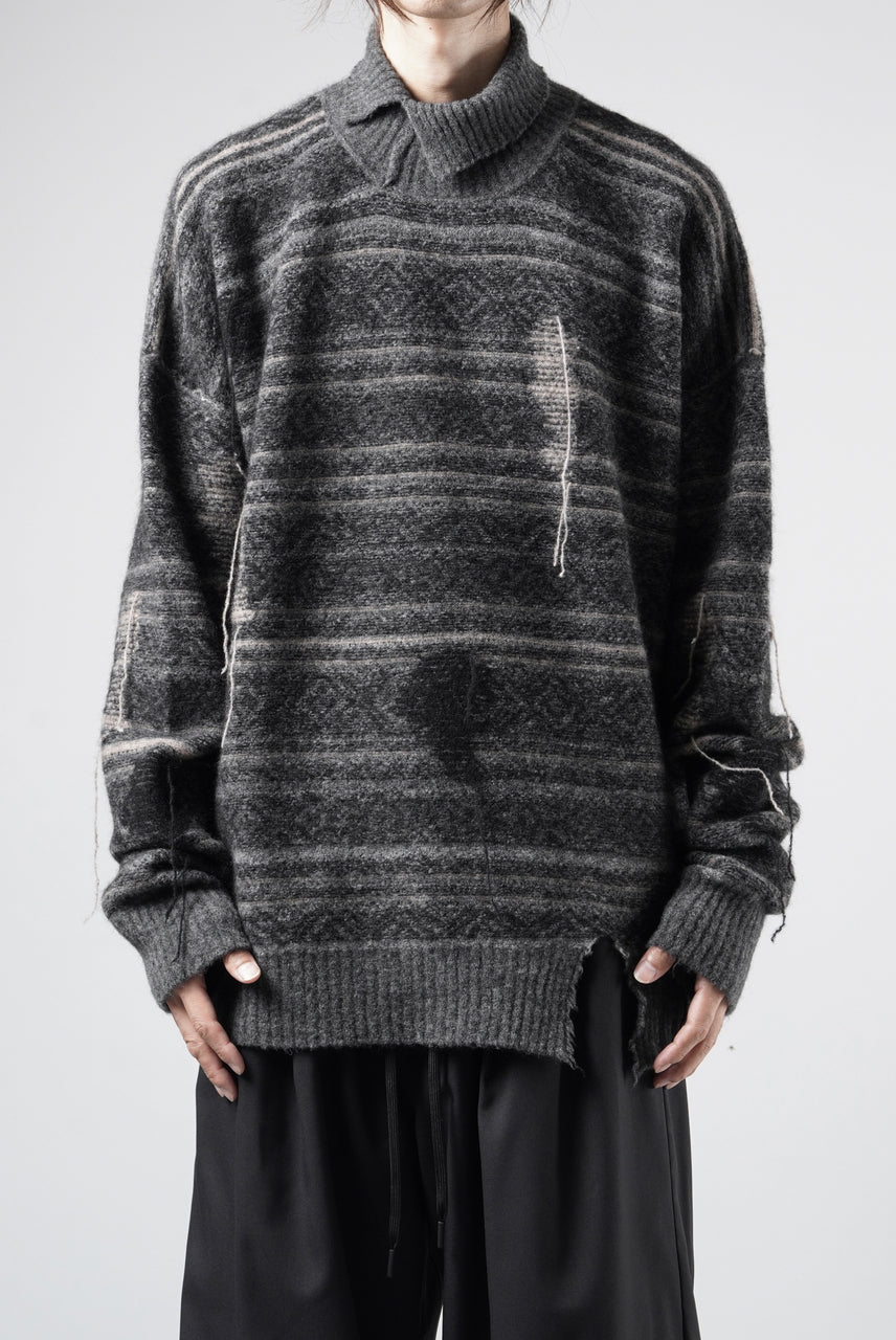 ISABEL BENENATO High-Neck Jacquard Sweater in Yak  (GRAPHITE)