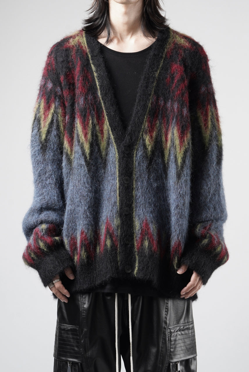 ISABEL BENENATO Geometric Gauzed Mohair Cardigan (PETROLEUM)