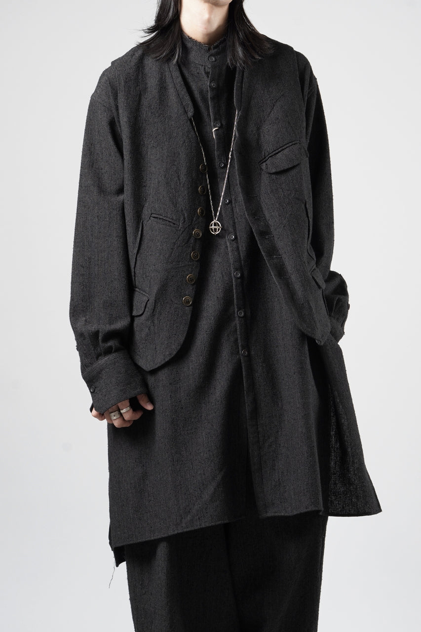 Load image into Gallery viewer, KLASICA "SH-042" STAND COLLAR LONG TAIL SHIRTS / AMBIENCE ANTIQUE DRAPER (CACAO NIB)