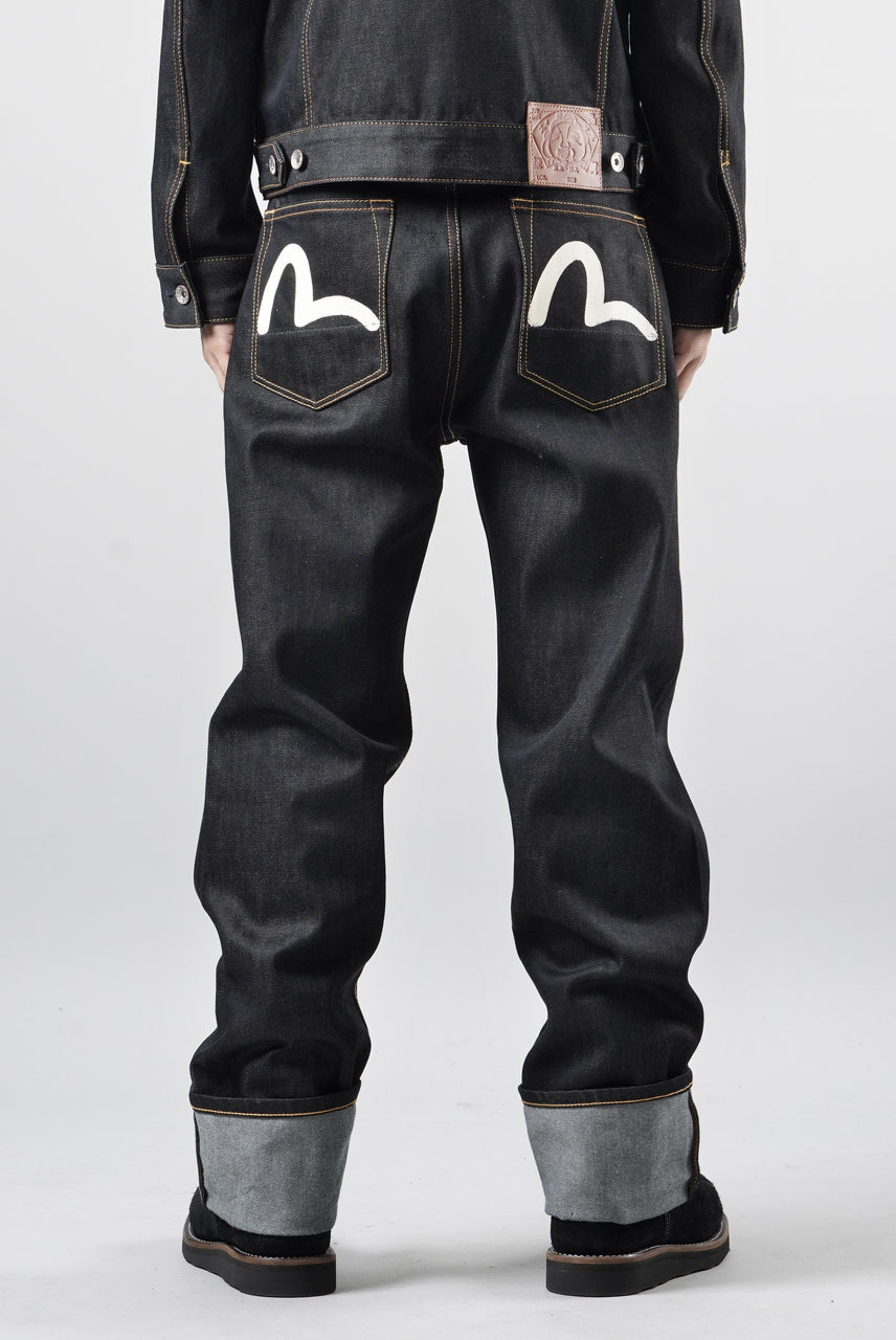 EVISU HT, WHITE SEAGULL PRINTED POCKET JEANS-REGULAR FIT (RAW