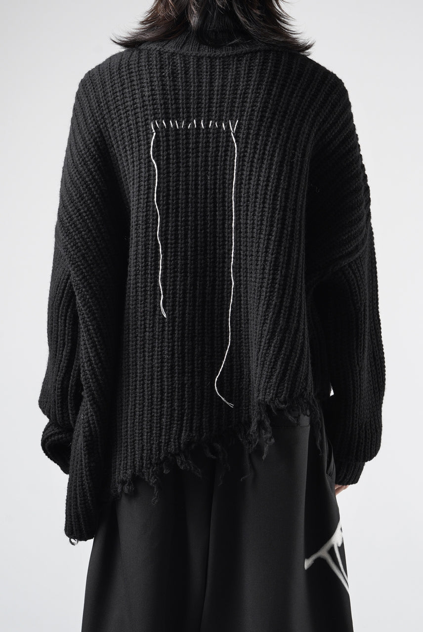 Load image into Gallery viewer, ISABEL BENENATO Wool Turtle-Neck Sweater width A Relaxed Fit and Asymmetrical Fringed Hem (BLACK)