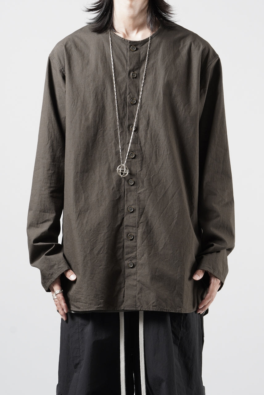 YUTA MATSUOKA collarless shirt / hard twist yarn horse cloth (dark brown)