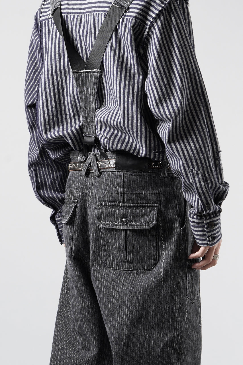 画像をギャラリービューアに読み込む, A TENTATIVE ATELIER exclusive George II PAINTER'S CROSS BAND PANTS (WASHED BLACK STRIPE)