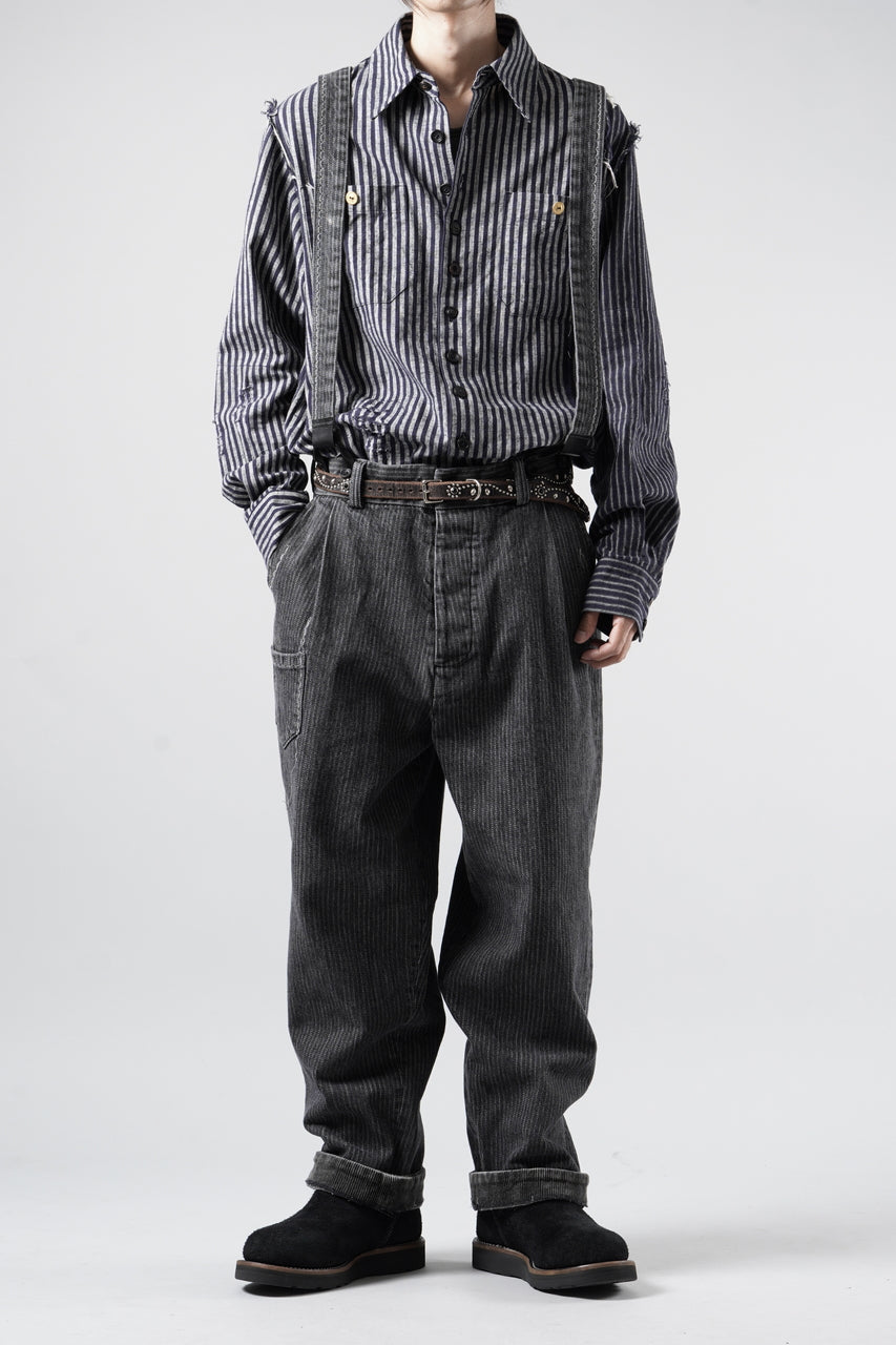画像をギャラリービューアに読み込む, A TENTATIVE ATELIER exclusive George II PAINTER'S CROSS BAND PANTS (WASHED BLACK STRIPE)
