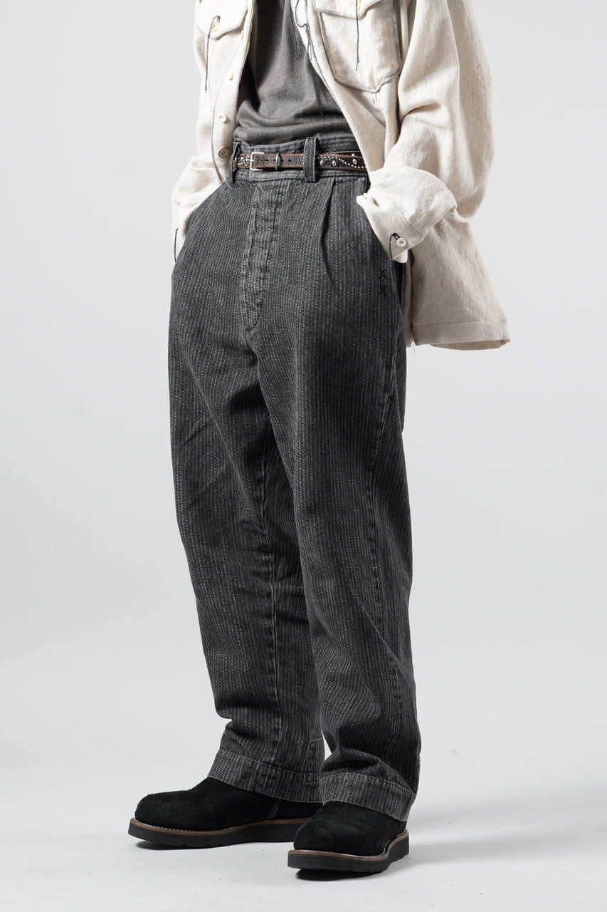 画像をギャラリービューアに読み込む, A TENTATIVE ATELIER exclusive Gysin HAND STITCHES BUCKLE PANTS (WASHED BLACK STRIPE)