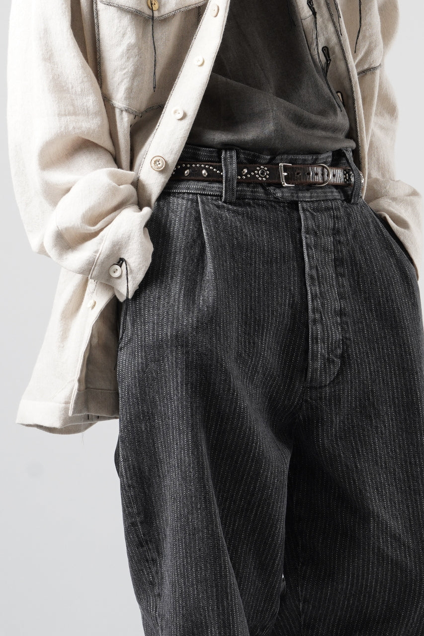 画像をギャラリービューアに読み込む, A TENTATIVE ATELIER exclusive Gysin HAND STITCHES BUCKLE PANTS (WASHED BLACK STRIPE)