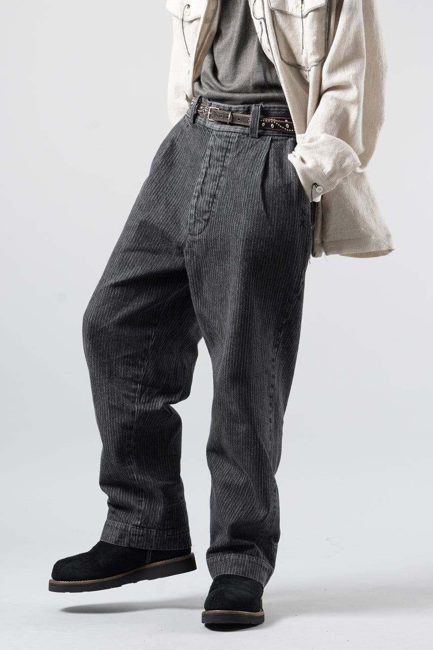 画像をギャラリービューアに読み込む, A TENTATIVE ATELIER exclusive Gysin HAND STITCHES BUCKLE PANTS (WASHED BLACK STRIPE)