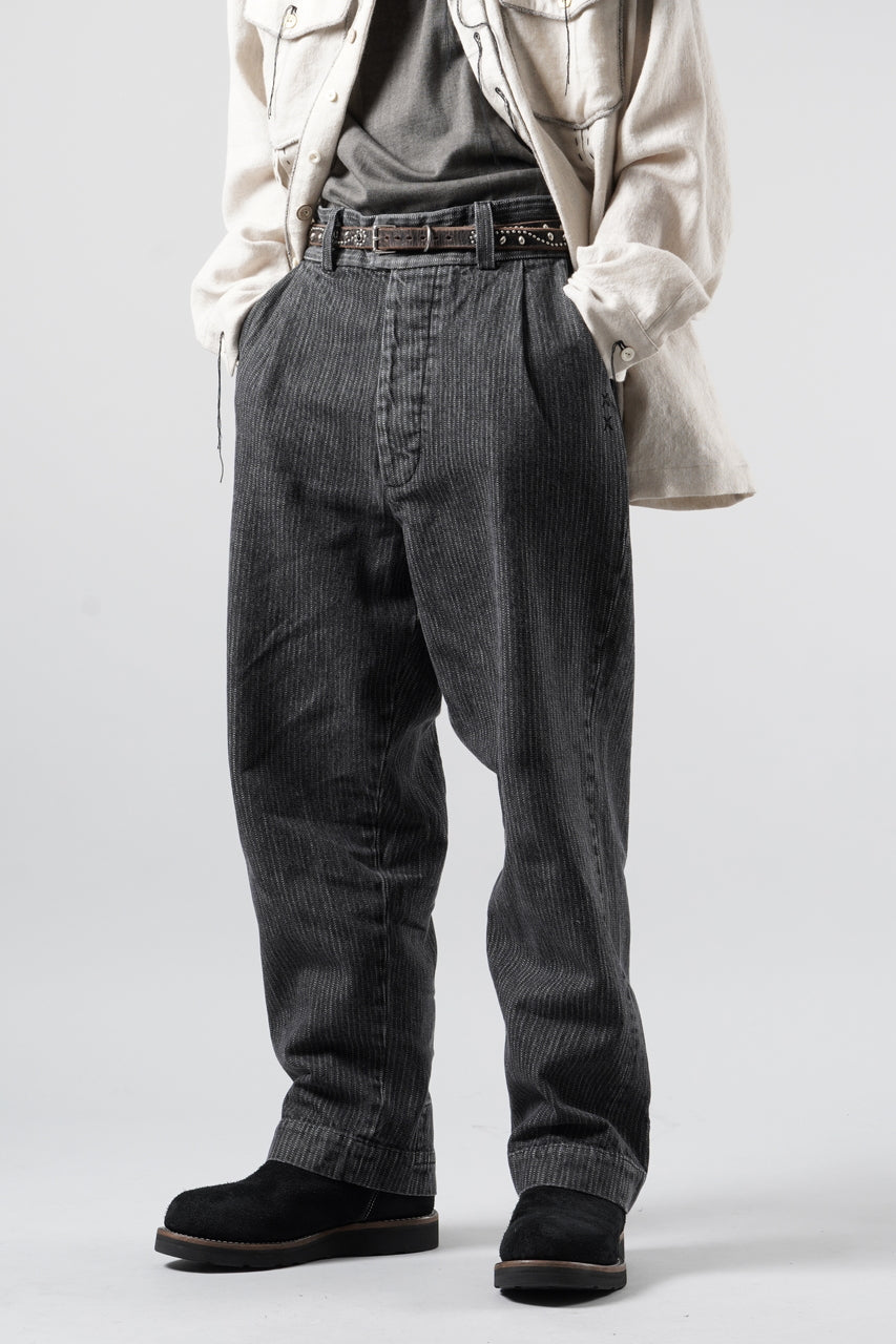 画像をギャラリービューアに読み込む, A TENTATIVE ATELIER exclusive Gysin HAND STITCHES BUCKLE PANTS (WASHED BLACK STRIPE)