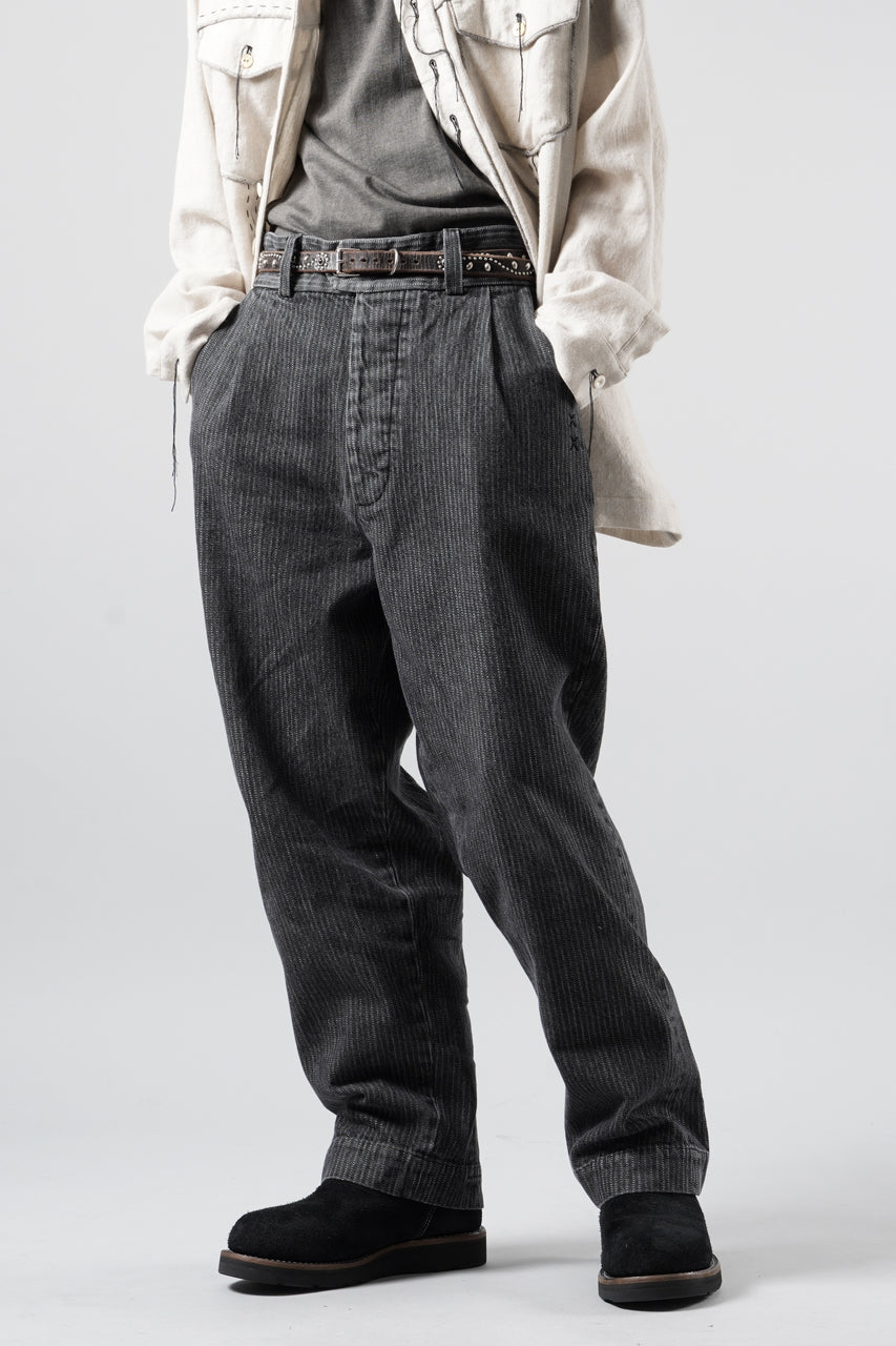 画像をギャラリービューアに読み込む, A TENTATIVE ATELIER exclusive Gysin HAND STITCHES BUCKLE PANTS (WASHED BLACK STRIPE)