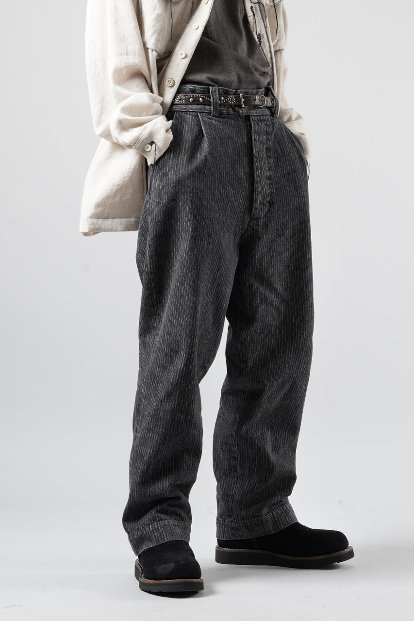 画像をギャラリービューアに読み込む, A TENTATIVE ATELIER exclusive Gysin HAND STITCHES BUCKLE PANTS (WASHED BLACK STRIPE)