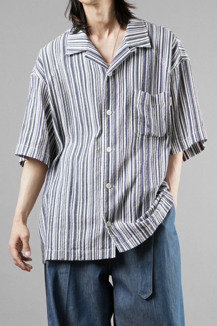 画像をギャラリービューアに読み込む, Juun.J Multi Stripe Open Collar Short Sleeve Shirt (S.BLUE)