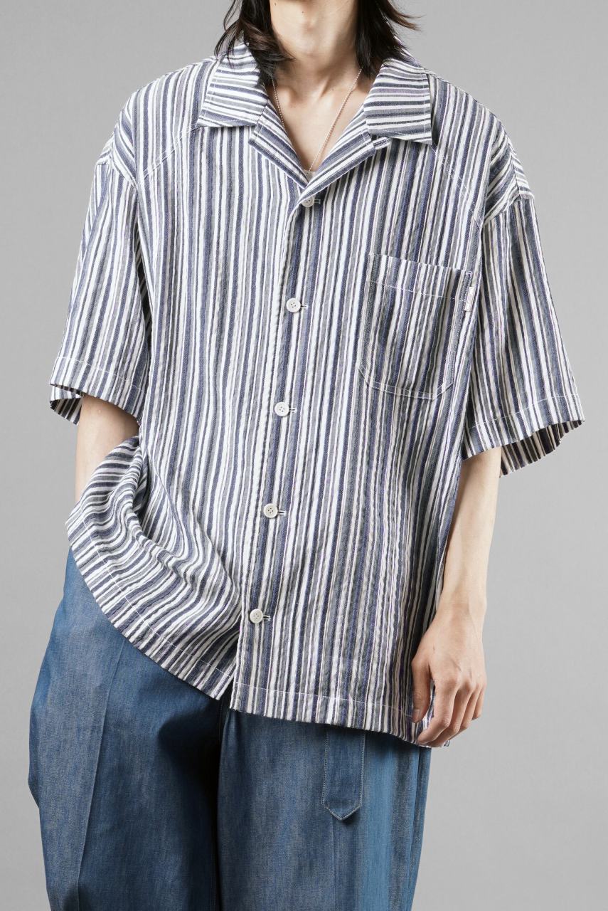 画像をギャラリービューアに読み込む, Juun.J Multi Stripe Open Collar Short Sleeve Shirt (S.BLUE)