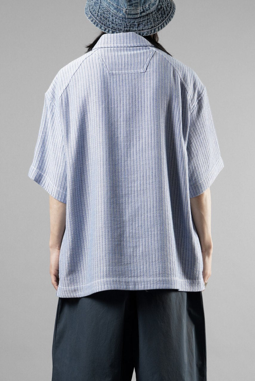 Load image into Gallery viewer, Juun.J Blended Cotton Open Collar Short Sleeve Shirt (BLUE)