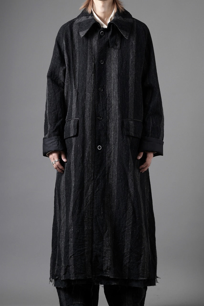 KLASICA AVOIR Ⅱ CUT OFF MAC COAT / IRREGULAR STRIPED ROUGH TWEED (BLACK)