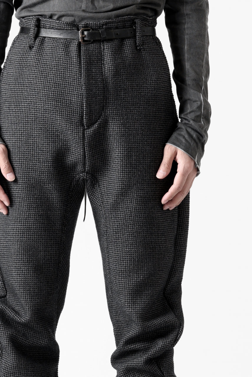 画像をギャラリービューアに読み込む, incarnation CARVED LEG SAROUEL TROUSERS JBP-2 / MICROSCOPIC CHECK WOOL (BLACK)