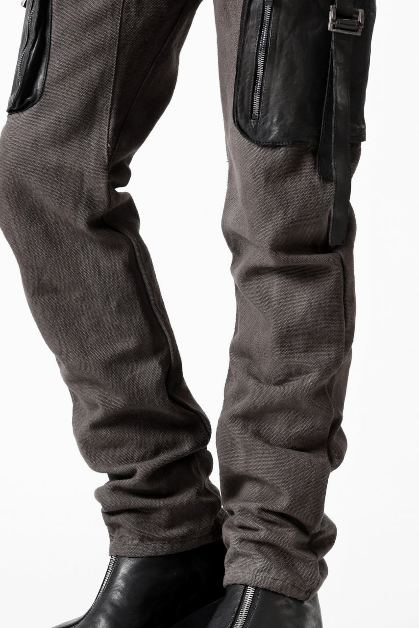 incarnation SLIM ARMY PANTS MP-3 / DYEING CANVAS+HORSE LEATHER (BROWN GRAY)