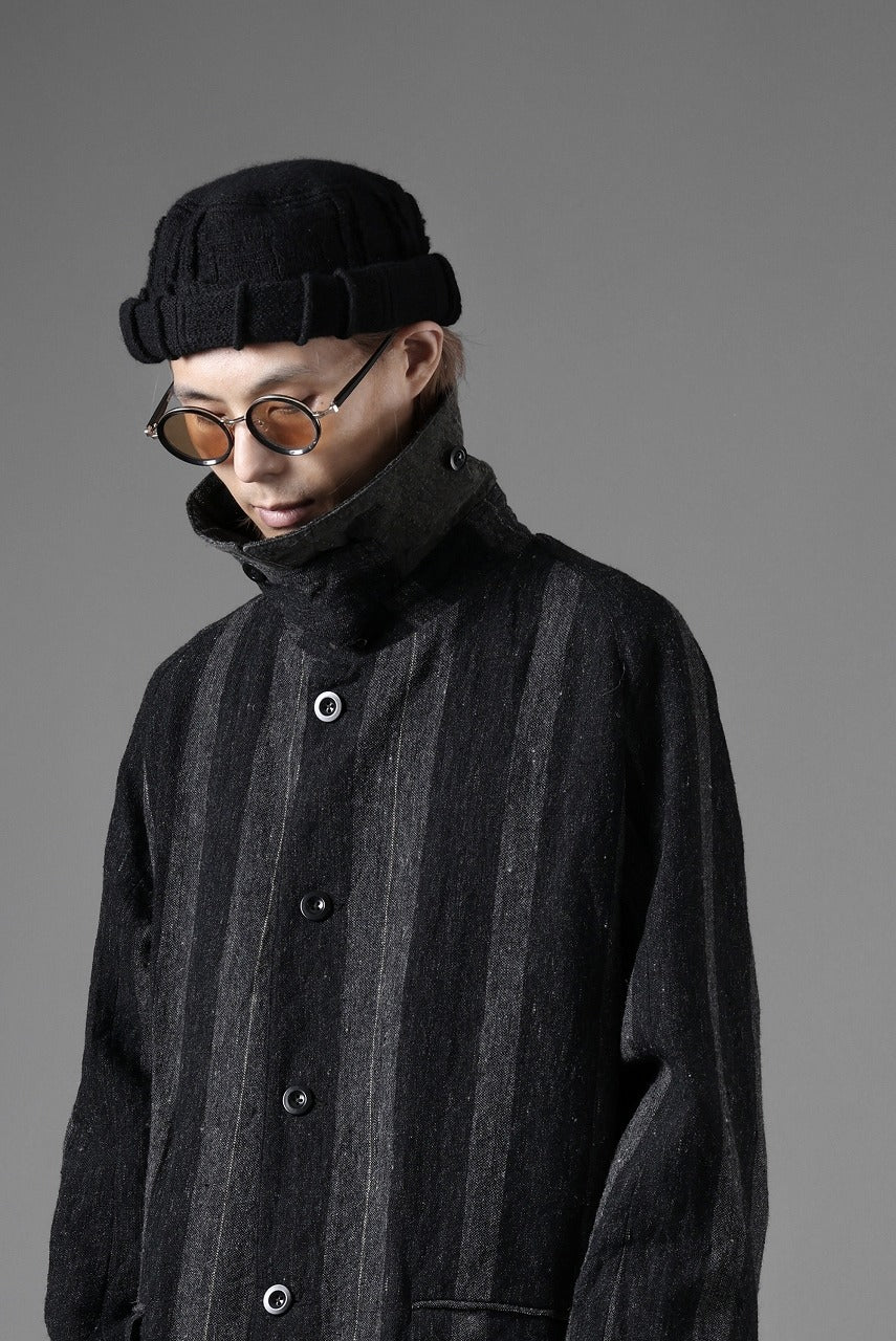 KLASICA AVOIR Ⅱ CUT OFF MAC COAT / IRREGULAR STRIPED ROUGH TWEED (BLACK)