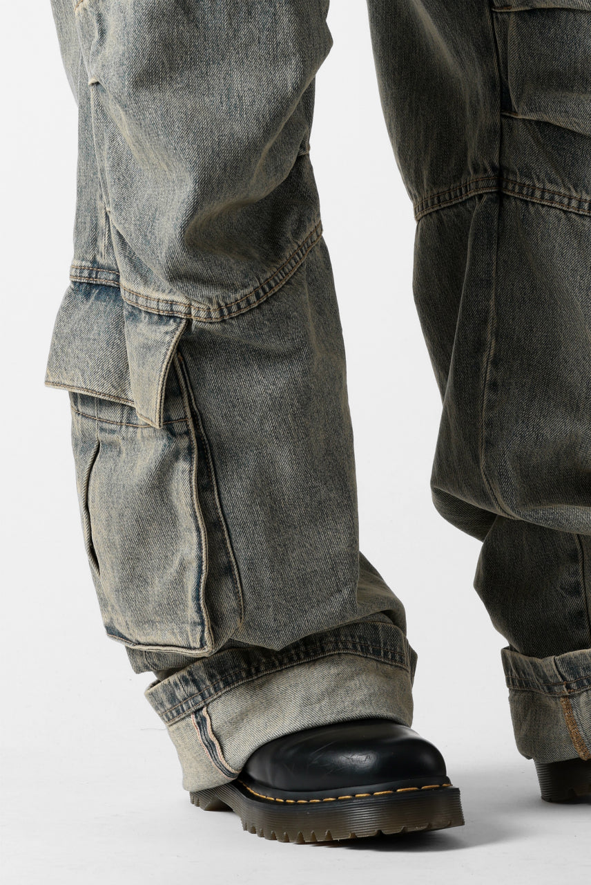 entire studios HEAVY DENIM CARGO TROUSERS (SURFACE WAVE)