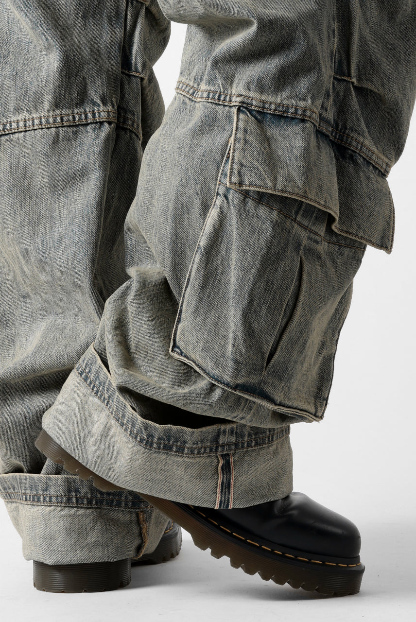 entire studios HEAVY DENIM CARGO TROUSERS (SURFACE WAVE)