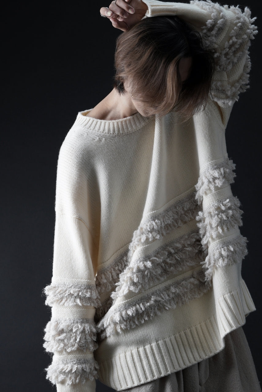 画像をギャラリービューアに読み込む, F/CE. DUAL TEXTURE SHIFTED LINES KNIT (IVORY)