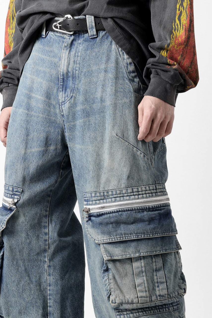 A.F ARTEFACT CARGO ZIP BAGGY PANTS / FADED DENIM (INDIGO)