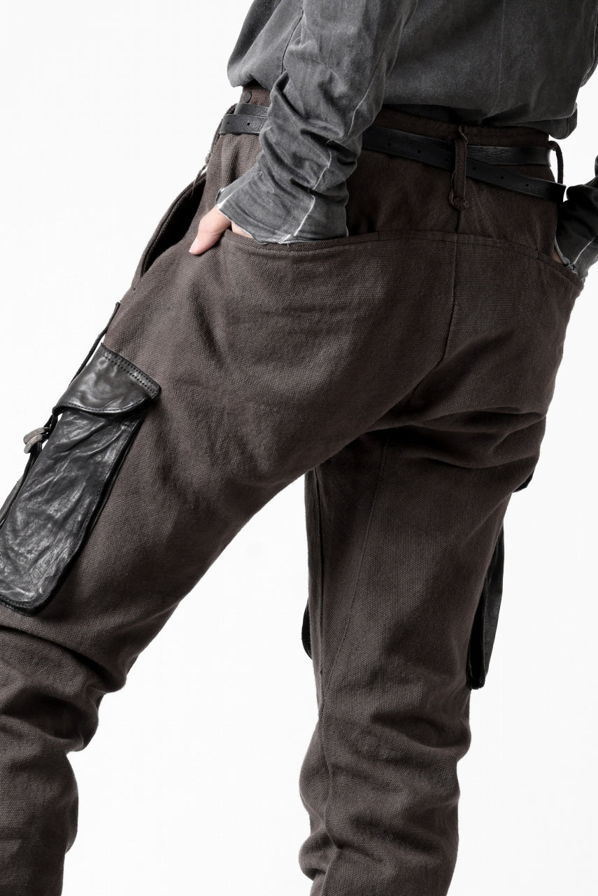 incarnation SLIM ARMY PANTS MP-3 / DYEING CANVAS+HORSE LEATHER (BROWN GRAY)