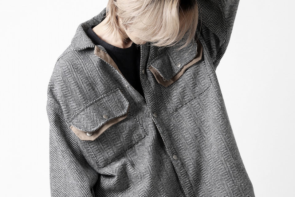 画像をギャラリービューアに読み込む, A.F ARTEFACT TWEED COVERALL SHIRT (BLACK x WHITE)