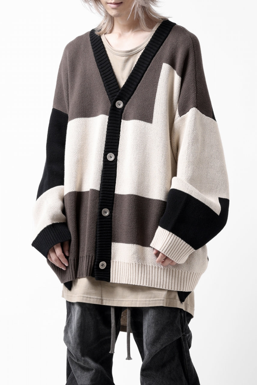 画像をギャラリービューアに読み込む, A.F ARTEFACT BLOCK-PANEL COTTON KNIT CARDIGAN /  (BLACK x GREY x BEIGE)