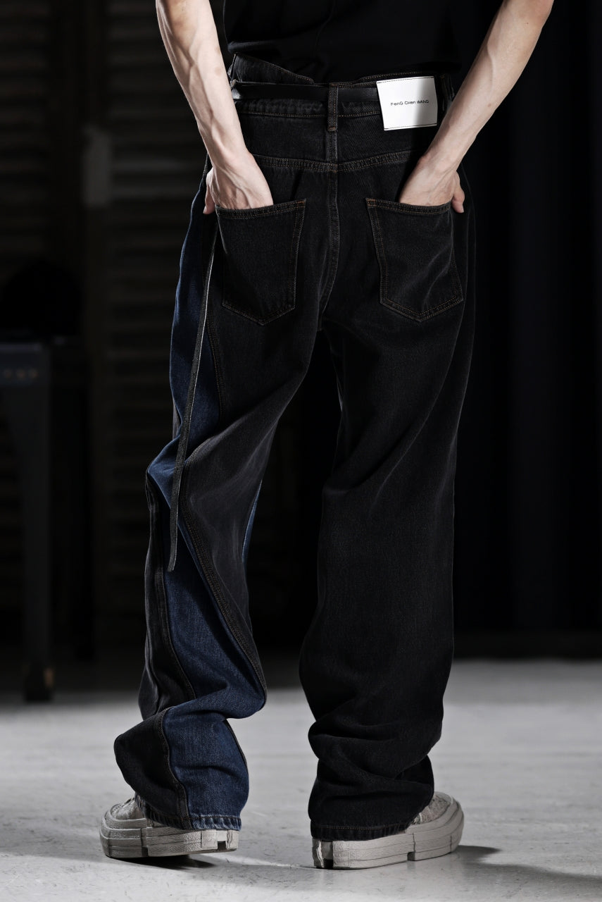 Feng Chen Wang TILTED WASITBAND JEANS TROUSERS (BLACK/BLUE)