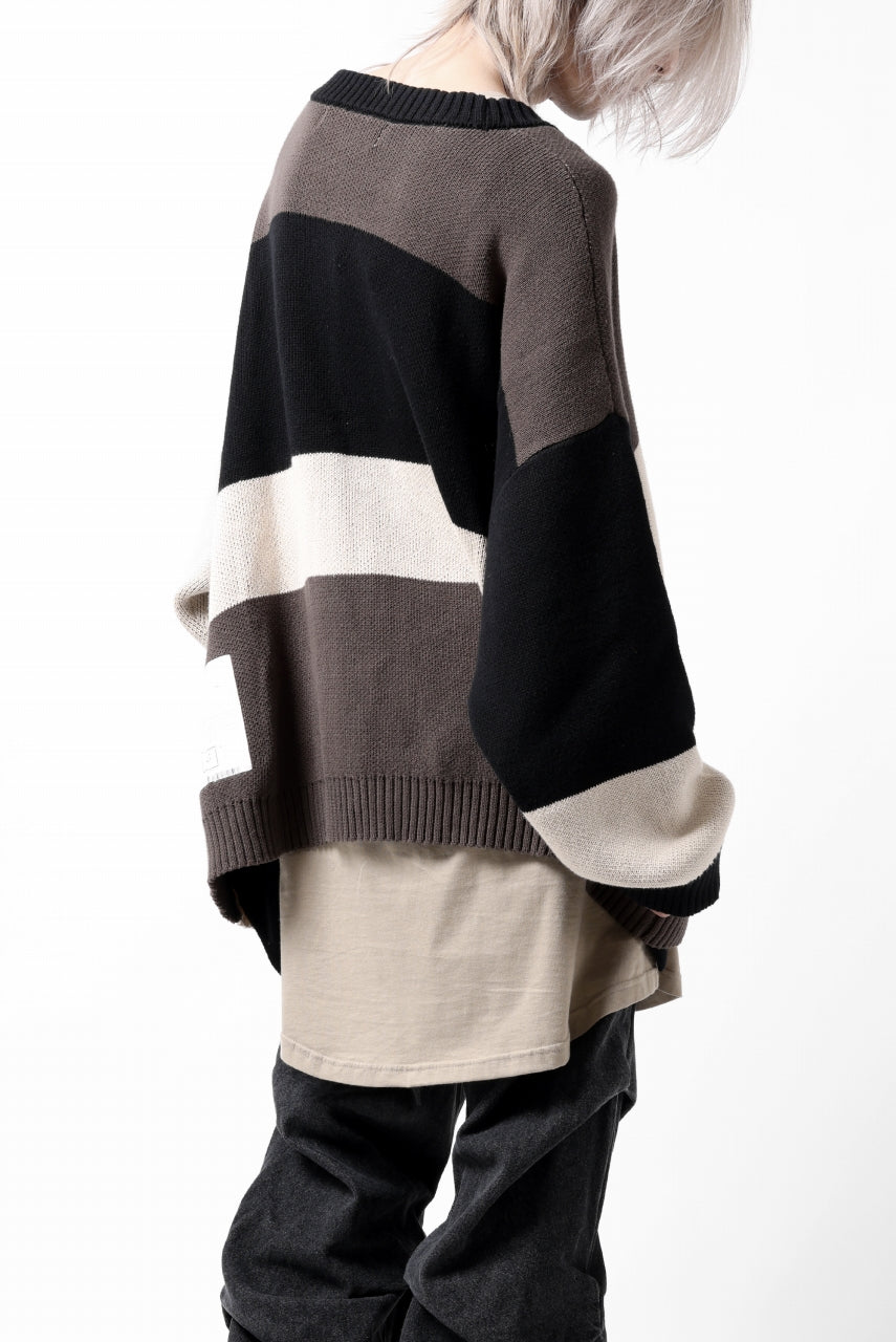 A.F ARTEFACT BLOCK-PANEL COTTON KNIT CARDIGAN /  (BLACK x GREY x BEIGE)