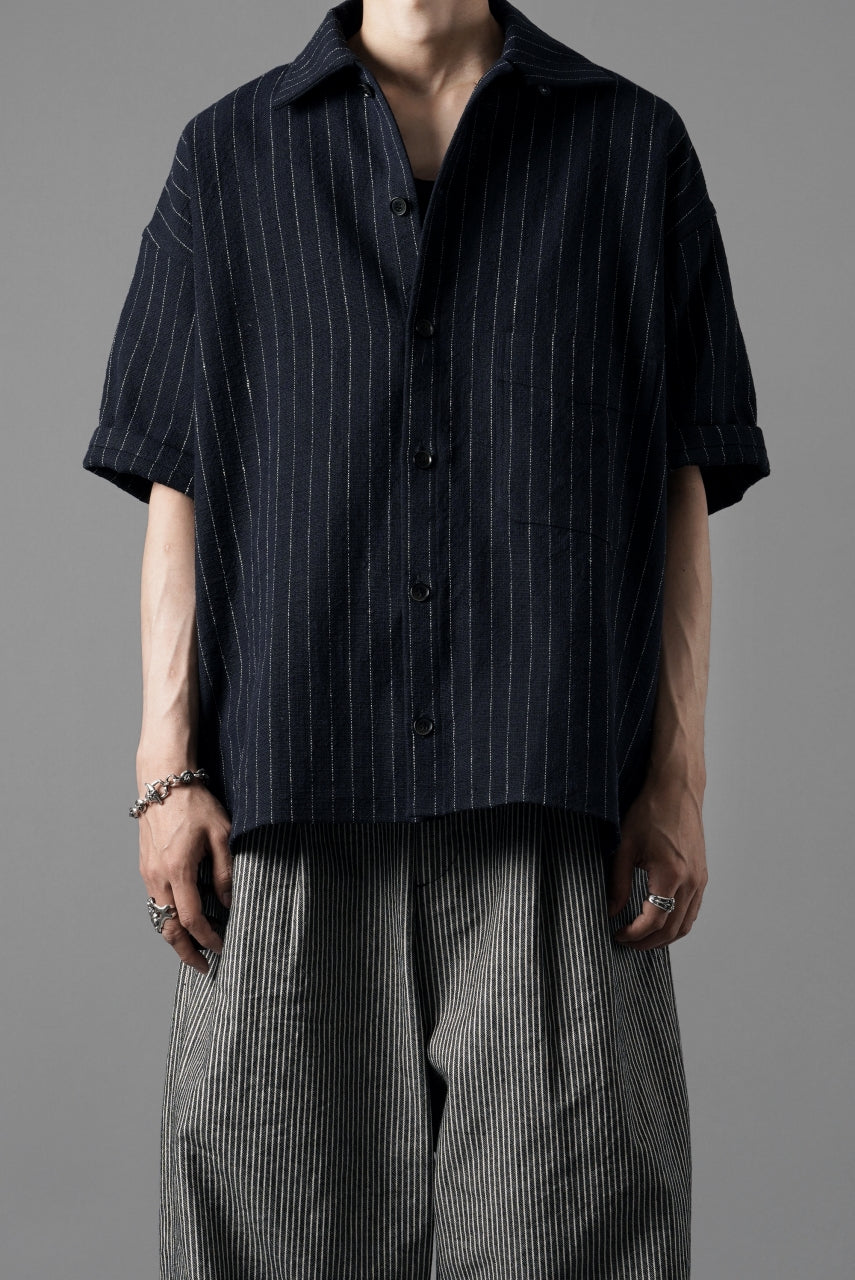 画像をギャラリービューアに読み込む, N/07 OPEN COLLAR H/S SHIRT / HEAVY C/LI BUTCHER STRIPES (BLACK NAVY)
