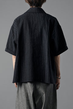 画像をギャラリービューアに読み込む, N/07 OPEN COLLAR H/S SHIRT / HEAVY C/LI BUTCHER STRIPES (BLACK NAVY)