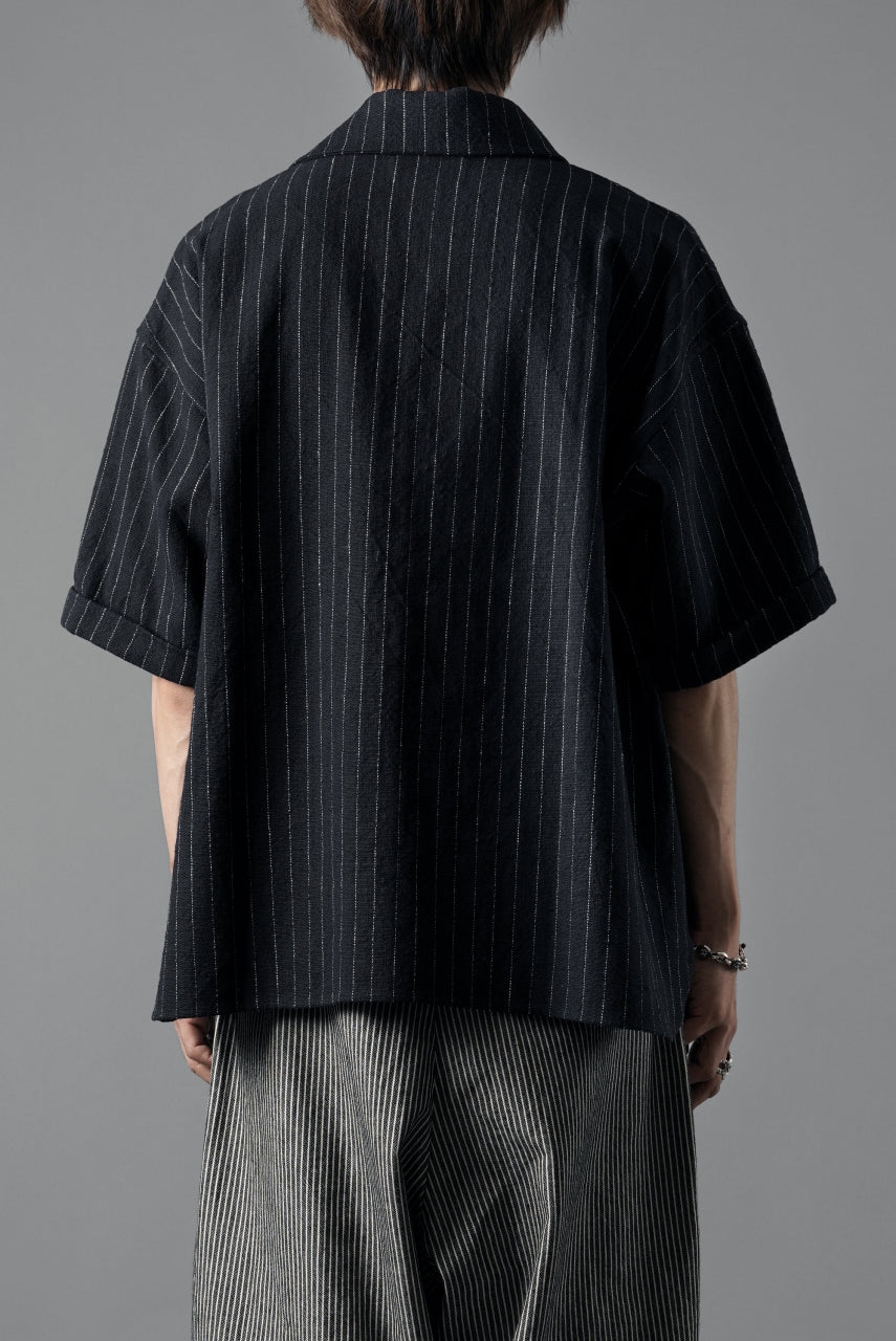 画像をギャラリービューアに読み込む, N/07 OPEN COLLAR H/S SHIRT / HEAVY C/LI BUTCHER STRIPES (BLACK NAVY)