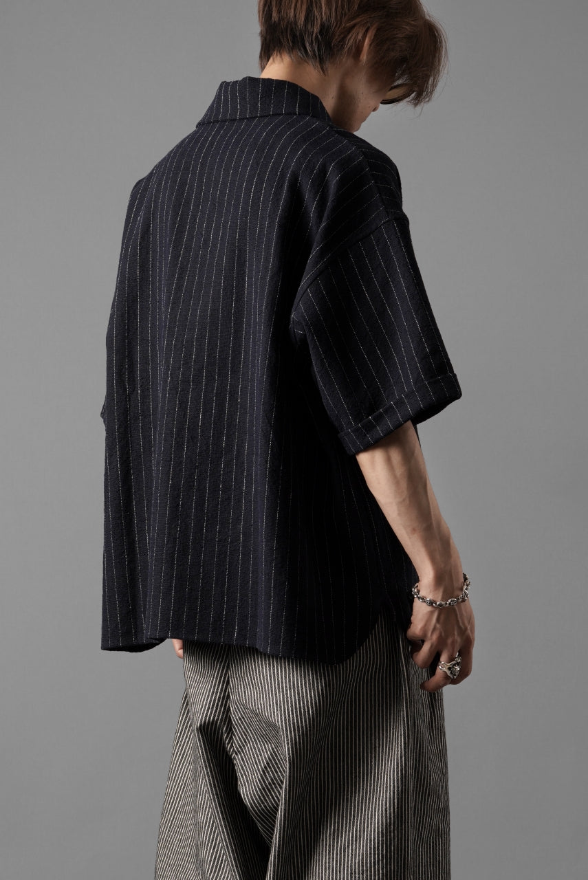 画像をギャラリービューアに読み込む, N/07 OPEN COLLAR H/S SHIRT / HEAVY C/LI BUTCHER STRIPES (BLACK NAVY)