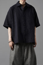 画像をギャラリービューアに読み込む, N/07 OPEN COLLAR H/S SHIRT / HEAVY C/LI BUTCHER STRIPES (BLACK NAVY)