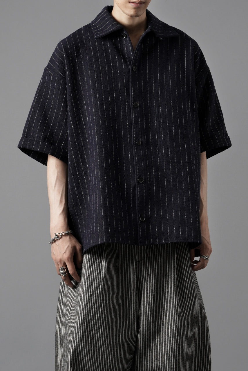 画像をギャラリービューアに読み込む, N/07 OPEN COLLAR H/S SHIRT / HEAVY C/LI BUTCHER STRIPES (BLACK NAVY)